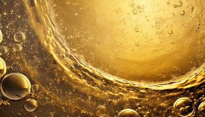 abstract golden background oil in water surface foam of soap with bubbles - obrazy, fototapety, plakaty