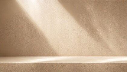 a light beige product presentation background with sunlight beams and shadows on it
