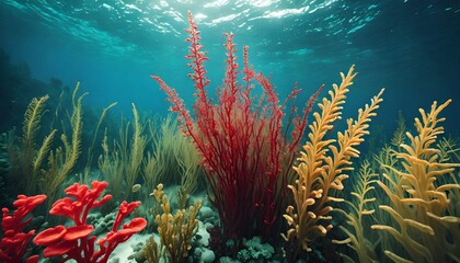 Fototapeta na wymiar fantasy underwater plants in tuberose red and brown palette seaweedart