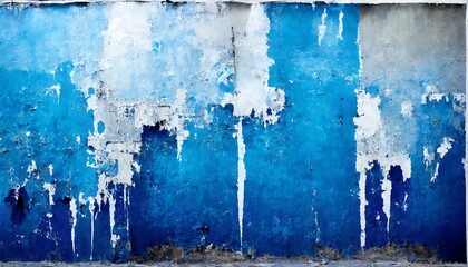 torn ripped aged paper poster street wall surface blue and white colors leaking paint grunge rough dirty rust background urban collage texture