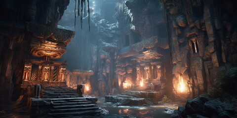 ruin of an ancient temple in a cave