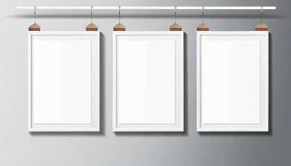 template of white blank vector posters set of mockups hanging on the wall frame for paper sheet isolated on gray background vector illustration