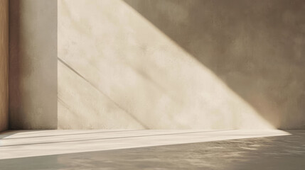 Empty room with minimalist warm taupe wall background with sun shadow for product presentation