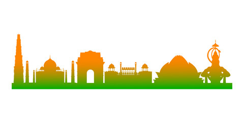 Indian monuments skyline in orange and green gradient © NAVIN