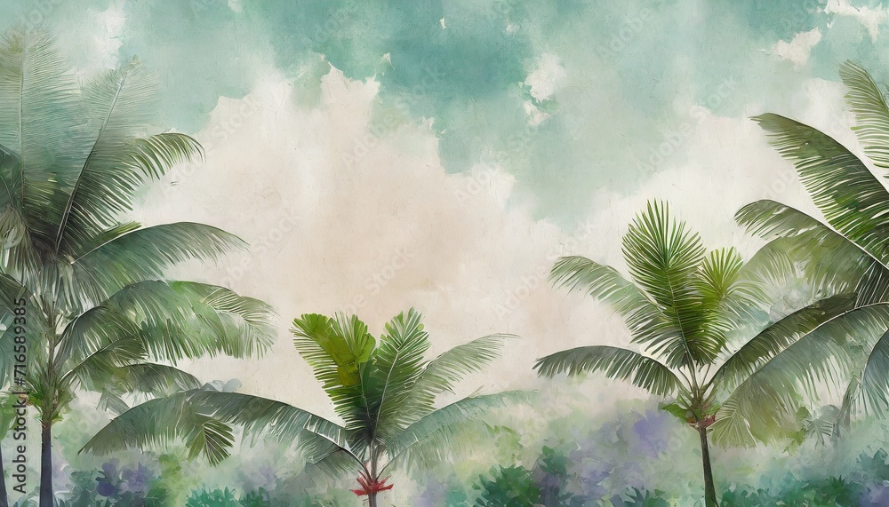 Wall mural tropics on the texture on a watercolor background vintage style in pastel colors photo wallpaper