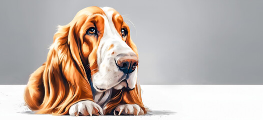 illustration a cute Basset Hound dog full body image - obrazy, fototapety, plakaty