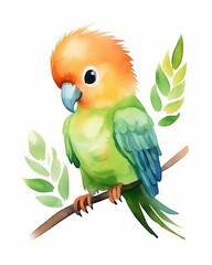 Cute baby parrot t-shirt design with watercolor texture and pastel colors