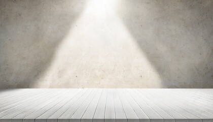 a white plywood table top or a milky floor with a stone wall universal background with a beam of sunlight on it