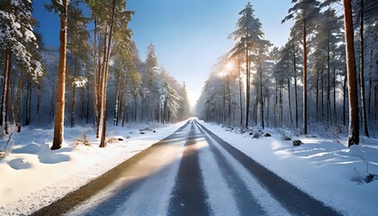 road in forest at winter