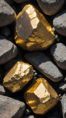 Gold ore, gold nuggets in the mountain mine