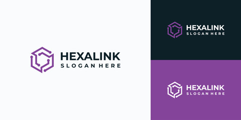Hexagon cube link vector logo design.