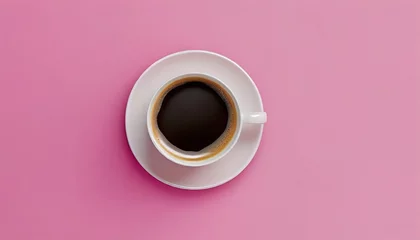 Foto op Plexiglas a cup of fresh coffee on pink background © Marcelo
