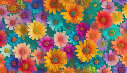 flower power hippie multicoloured daisy psychedelic backgroundillustration - obrazy, fototapety, plakaty