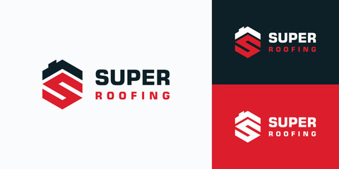 Letter S hexagon initial vector logo design with roof.