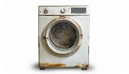 old rusty broken washing machine isolated on white background