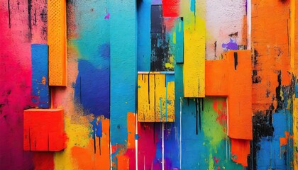 closeup of colorful messy painted urban wall texture modern pattern for wallpaper design creative urban city background abstract open composition