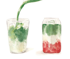 matcha tea or coffee, watercolor illustration isolated on white
