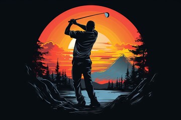 Golfer t-shirt design: dynamic illustration of a swing in action