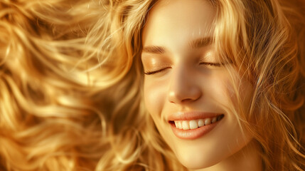Naklejka premium Beautiful girl with hair coloring in blond. Stylish hairstyle curls done in a beauty salon.