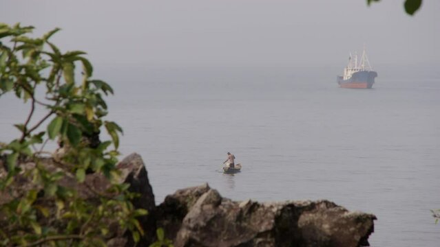 Ship at sea off the coast of Africa, Cameroon