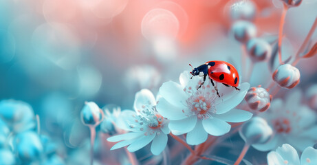 Ladybug on the chamomiles flower, spring background - Powered by Adobe