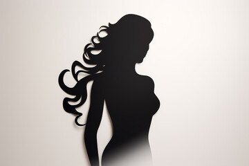 Beauty, fashion, style, make-up and hairstyle concept. Paper cut of woman silhouette portrait on plain background with copy space. Simple logo design
