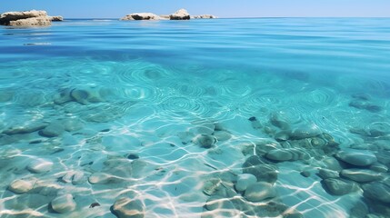 summer time under sea ocean in clean and clear water with ray of sunlight from surface for background concept design