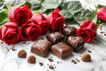 Obraz na płótnie Canvas Red Sweet Love: A Romantic Rose-presented Chocolate Gift on Valentine's Day Celebration