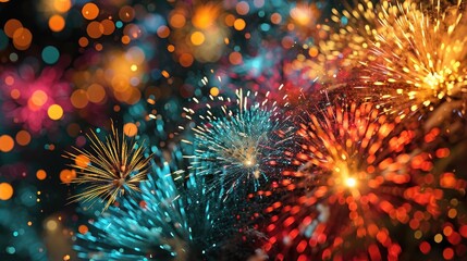 Fototapeta premium At night, the fireworks are blooming in the sky