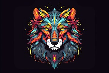 Multicolored wolf head drawing in vector format for t-shirt design - obrazy, fototapety, plakaty