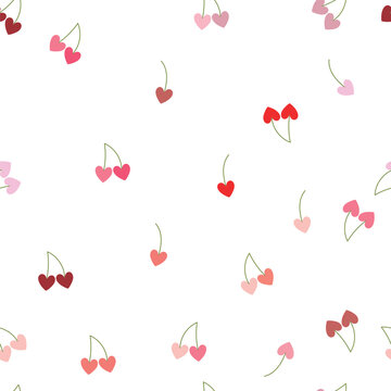 Seamless pattern with cute cherry hearts  on white background. Vector illustration for  Valentines day, wrapping paper, decor.