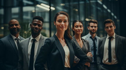 Obraz premium Portrait of business people in the office corridor