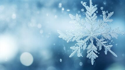 big snowflake on the window, abstract art winter background christmas greeting form, seasonal cooling climate change