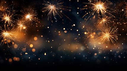 Naklejka premium Golden fireworks isolated layer on black background, night festive view abstract