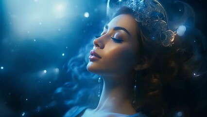 A beautiful woman sleeping meditating. Sleeping, dreaming or meditation concept composition.