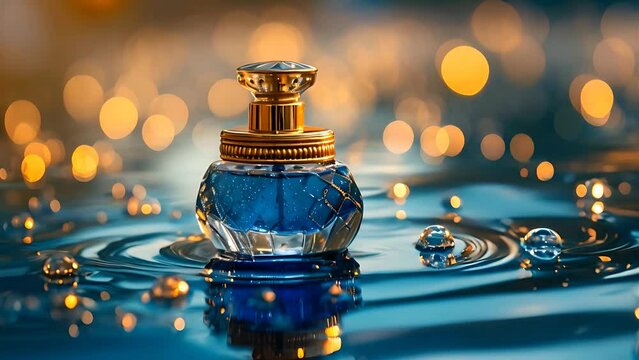 Elegant perfume bottle on water. Luxury, elegance and cosmetics concept.