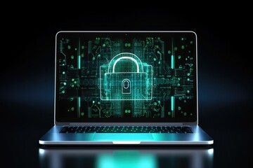 Fototapeta premium Computer screen with virtual lock image security, cybersecurity