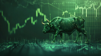 Positive Trend in Stock Trading. Green Bull Market Graph Rising