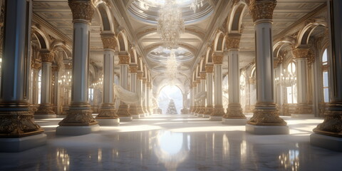 royal palace with a large hall and columns - obrazy, fototapety, plakaty