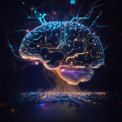 Brain in the space, Digital brain neural concept art, Digital Data background, neural network, mind concept background, technology background. AI brain model