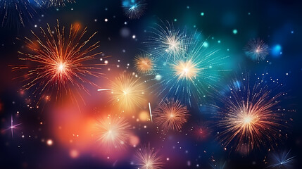 Fototapeta premium Beautiful creative holiday background with fireworks and sparkles