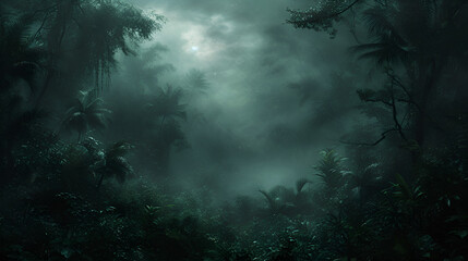 Deep tropical forest in darkness. generative ai