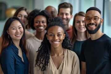 Obraz premium diverse group of employees posing for a professional corporate portrait, modern office
