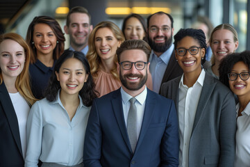 Fototapeta premium diverse group of employees posing for a professional corporate portrait, modern office