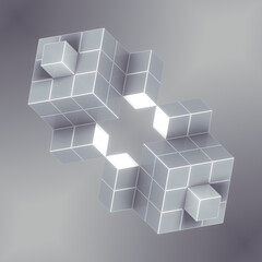 Three-dimensional digital illustration of geometric rectangular shapes in white color. 3d rendering