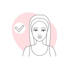 Happy woman with approved skincare routine for clear and healthy facial skin vector illustration