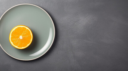 One diet orange on a gray plate, generative AI