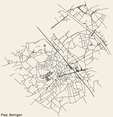 Detailed hand-drawn navigational urban street roads map of the PAAL COMMUNE of the Belgian municipality of BERINGEN, Belgium with vivid road lines and name tag on solid background