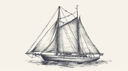Hand Drawn Engraving Pen and Ink Yacht Sailboat Vintage Vector Illustration - obrazy, fototapety, plakaty