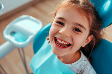 the girl in the dentist's chair, children dentistry with technology for healthy teeth and smile